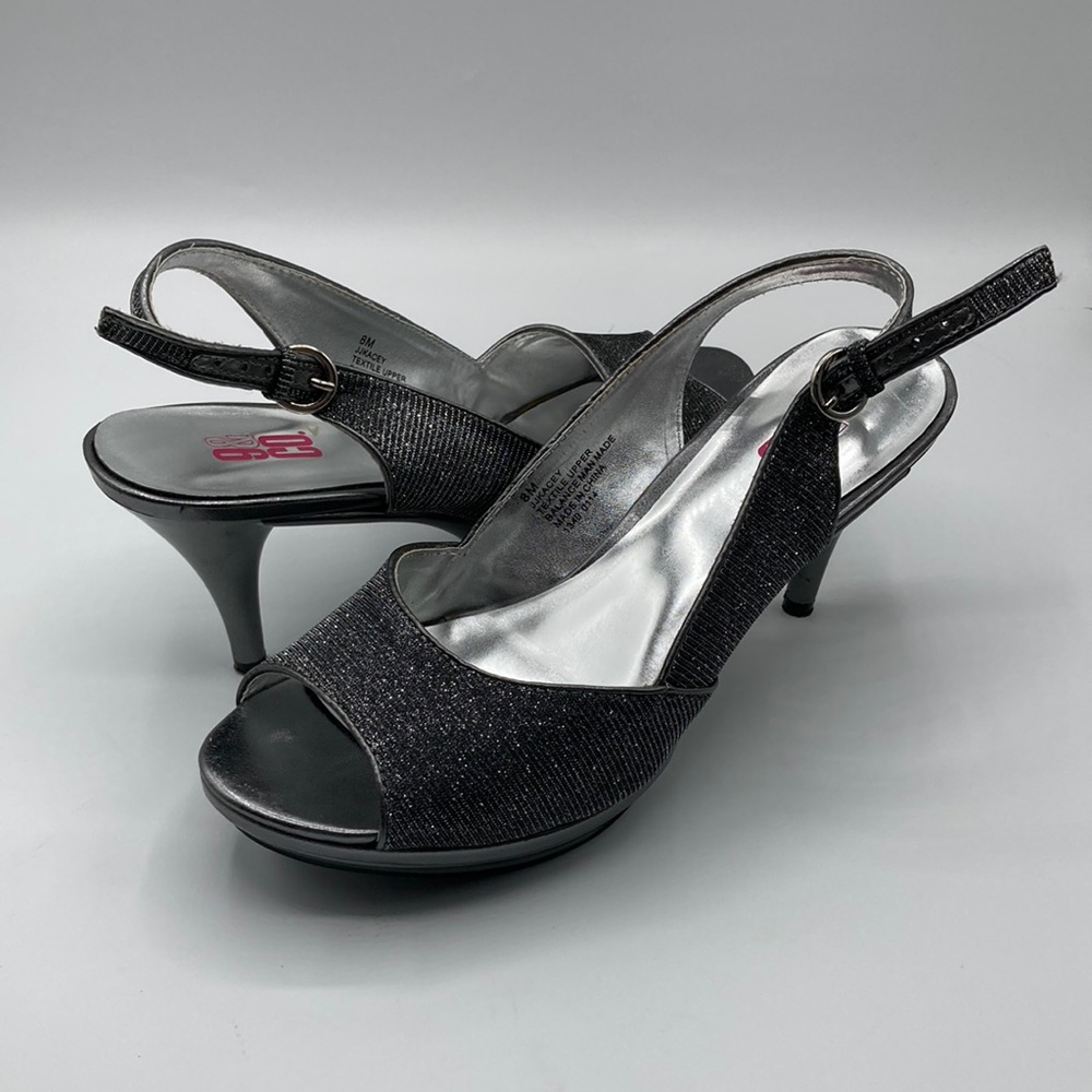 9 & CO Gray Shimmery Sparkle Peep Toe Heels Women's Size 8